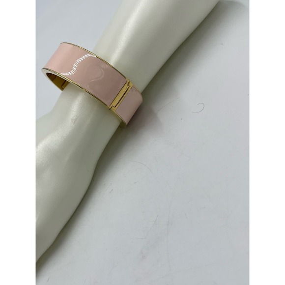 J. Crew Light Pink Wide Hinged Gold Tone Bangle Bracelet - Picture 3 of 13